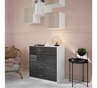 GoodHome Atomia All In One Matt & High Gloss White & Anthracite 4 Drawer Deep Chest (H)804mm (W)750mm (D)466mm