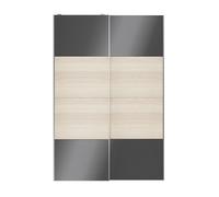 GoodHome Atomia Contemporary Panelled Without Mirror Doors Anthracite Oak Effect High Gloss 2 Door Sliding Wardrobe Door Kit (H)2250mm (W)1500mm