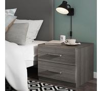 GoodHome Atomia Freestanding Matt Grey Oak Effect 2 Drawer Bedside Table (H)429mm (W)500mm (D)466mm