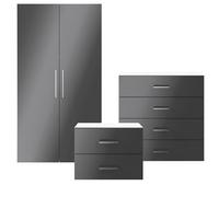 GoodHome Atomia Freestanding Matt & High Gloss Anthracite & White 3 Piece Bedroom Furniture Set