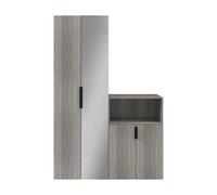 GoodHome Atomia Matt Grey Oak Effect Particle Board Mirrored Door Hallway Storage Unit Kit (H)1125mm (W)1500mm (D)450mm