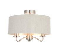 GoodHome Ayshire Traditional Fabric & Metal Nickel Effect 3 Lamp Ceiling Light