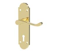 GoodHome Beja Polished Gold Effect Steel Door Handle (L)95mm (D)57mm Pair
