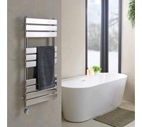 GoodHome Bezan Chrome Effect Electric Flat Towel Warmer (W)450mm X (H)1000mm