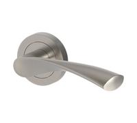 GoodHome Breage Brushed Grey Nickel Effect Aluminium & Zamak Twisted Lever On Rose Door Handle (L)120.5mm, Pair