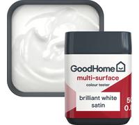 GoodHome Brilliant White Satin Multi-Surface Paint, 50Ml Tester Pot