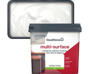 GoodHome Brilliant White Satin Multi-Surface Paint, 750Ml