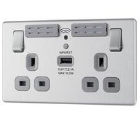 GoodHome Brushed Steel 13A Switched Double Screwless Wifi Extender Socket With Usb
