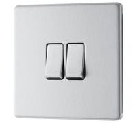 GoodHome Brushed Steel 20A 2 Way 2 Gang Light Screwless Switch
