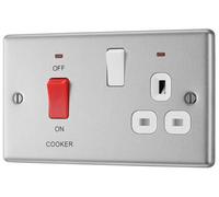GoodHome Brushed Steel Cooker Switch & Socket With Neon & White Inserts