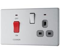 GoodHome Brushed Steel Screwless Cooker Switch & Socket With Neon & Grey Inserts