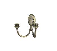 GoodHome Cap End Antique Brass Effect Zinc Alloy Wall-Mounted Double Hook (H)88mm (D)48mm