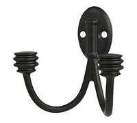 GoodHome Cap End Black Zinc Alloy Wall-Mounted Double Hook (H)88mm (D)48mm