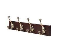 GoodHome Cap End Matt Walnut Antique Brass Effect Pine 4 Hook Rail (L)458mm (H)134mm
