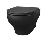 GoodHome Cavally Black Vortex Rimless Wall Hung Round Toilet Pan With Black Soft Close Seat