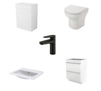 GoodHome Cavally Freestanding & Wall-Mounted Toilet, Basin, Tap & Vanity Unit Set With Black Tap