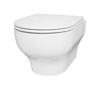 GoodHome Cavally White Vortex Rimless Wall Hung Round Toilet Pan With Soft Close Seat