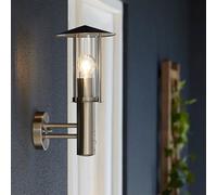 GoodHome Chignik Fixed Matt Stainless Steel Pir With Motion Sensor Outdoor Lantern Wall Light 60W