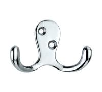 GoodHome Chrome Effect Zinc Alloy Wall-Mounted Double Hook (H)53mm (D)86.3mm
