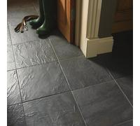 GoodHome Cirque Black Matt Stone Effect Textured Ceramic Indoor Floor Tile, Pack Of 9, (L)333mm (W)333mm