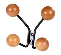 GoodHome Corne Black & Natural Metal & Schima Wall-Mounted Quadruple Hook (H)126mm (D)58mm