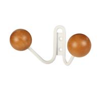 GoodHome Corne White & Natural Metal & Schima Wall-Mounted Double Hook (H)71mm (D)64mm