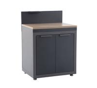 GoodHome Cucino Powder-Coated Grey Open Steel Wood Effect Outdoor Kitchen Cabinet Unit