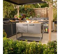 GoodHome Cucino Powder-Coated Grey Open Steel Wood Effect Outdoor Kitchen Cabinet Unit