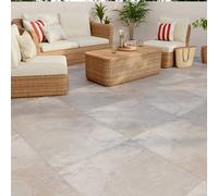 GoodHome Delaca Beige Matt Fossilised Stone Effect Porcelain Outdoor Floor Tile, Pack Of 2, (L)600mm (W)600mm