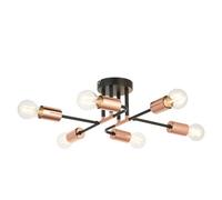 GoodHome Detroit Vintage Metal Black Copper Effect 6 Lamp Ceiling Light