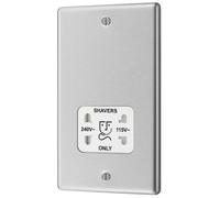 GoodHome Double Raised Rounded Screwed Shaver Socket Matt Steel Effect