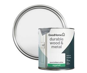 GoodHome Durable Pure Brilliant White Eggshell Interior Metal & Wood Paint, 2.5L