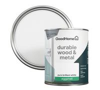 GoodHome Durable Pure Brilliant White Eggshell Metal & Wood Paint, 750Ml
