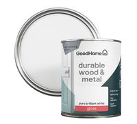GoodHome Durable Pure Brilliant White Gloss Interior Metal & Wood Paint, 750Ml