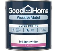 GoodHome Durable Pure Brilliant White Satinwood Interior Metal & Wood Paint, 2.5L