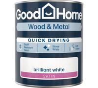GoodHome Durable Pure Brilliant White Satinwood Metal & Wood Paint, 750Ml