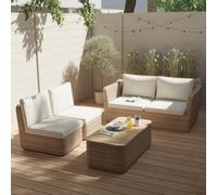 GoodHome Elos Matt Beige Rattan Effect 4 Seater Modular Coffee Set