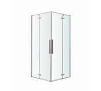 GoodHome Ezili Clear Silver Effect Corner Shower Enclosure - Hinged Door (W)79Cm (D)79Cm