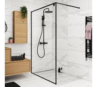GoodHome Ezili Matt Black Clear Toughened Safety Glass Minimal Frame Walk-In Wet Room Glass Screen (H)195Cm (W)119Cm
