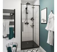GoodHome Ezili Minimal Frame Black Clear Glass Hinged Shower Door (H)195Cm (W)78Cm