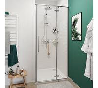 GoodHome Ezili Minimal Frame Grey Clear Glass Hinged Shower Door (H)195Cm (W)78Cm