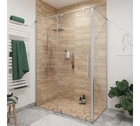 GoodHome Ezili Minimal Frame Silver Effect Clear Sliding Shower Door (H)195Cm (W)138Cm