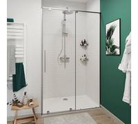GoodHome Ezili Minimal Frame Silver Effect Clear Sliding Shower Door (H)195Cm (W)98Cm