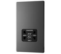 GoodHome Fbn20B Double Flat Screwless Shaver Socket Gloss Black Nickel Effect