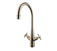 GoodHome Filbert Gold Brass Effect Kitchen Twin Lever Tap