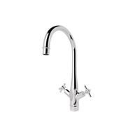GoodHome Filbert Silver Chrome Effect Kitchen Twin Lever Tap