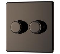 GoodHome Flat Profile Double 2 Way 200W Screwless Dimmer Switch Black 2 Gang