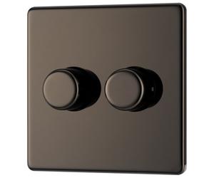 GoodHome Flat Profile Double 2 Way 200W Screwless Dimmer Switch Black 2 Gang