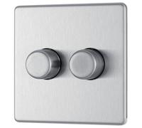 GoodHome Flat Profile Double 2 Way 200W Screwless Dimmer Switch Silver 2 Gang