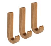 GoodHome Flat Profile Natural Oak Wall-Mounted J-Shaped Single Hook (H)118mm (D)50mm, Pack Of 3